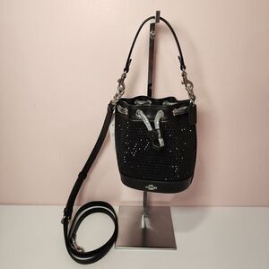 NWT COACH CX213 BLACK CRYSTAL MINI BUCKET DRAWSTRING SHOULDER CROSSBODY BAG